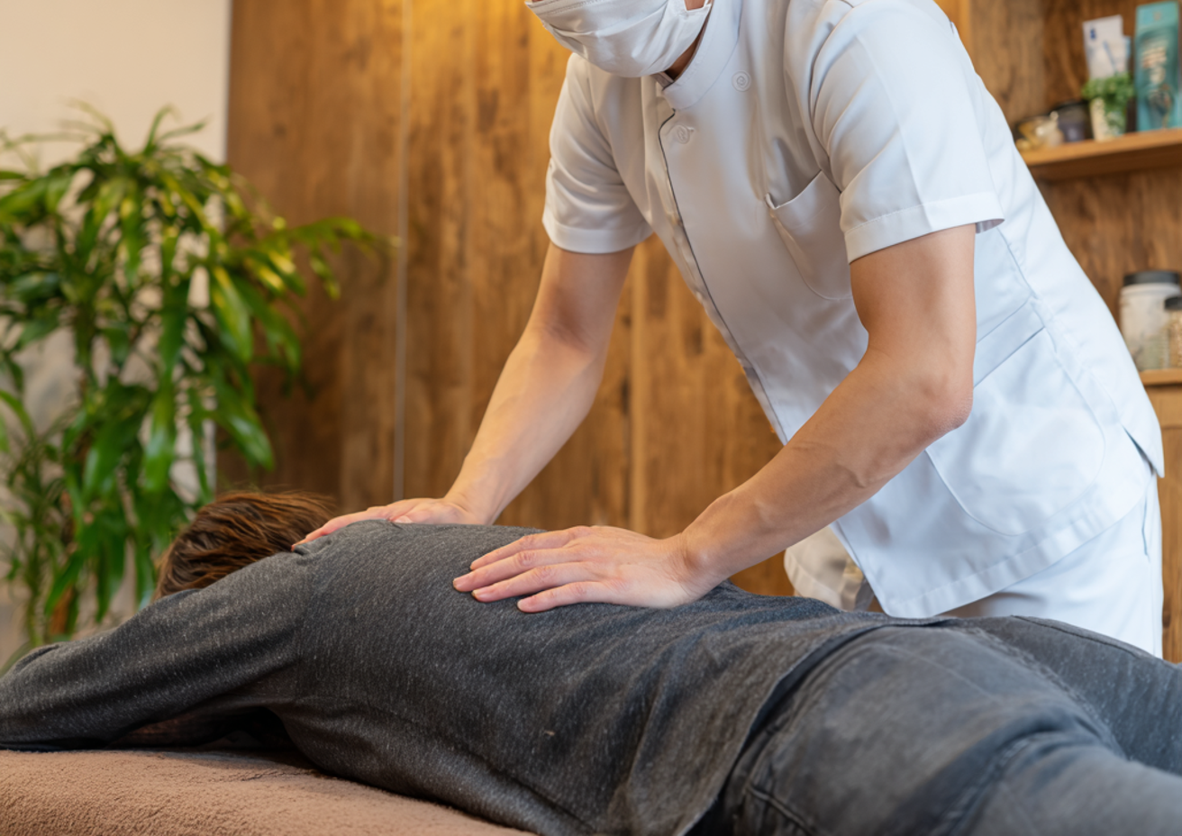 東京神田で腰痛・肩こり・膝痛・足の痛み治療を行う整骨院の施術風景